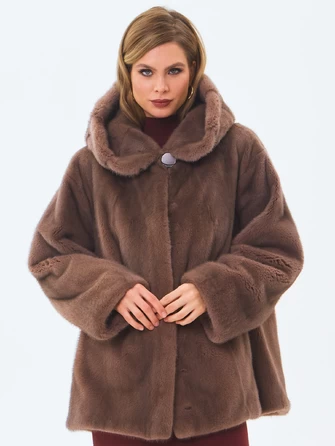 Женская норковая шуба с капюшоном премиум класса Жанет(к)-0