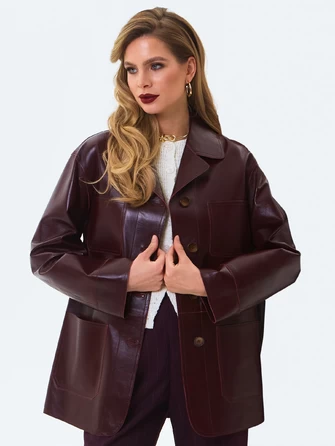 Бордовый женский кожаный пиджак премиум класса 3092-1