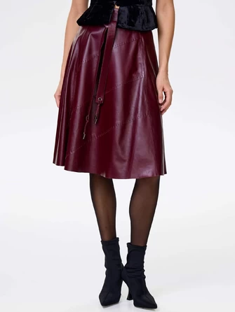 Бордовая кожаная юбка 01рс-1