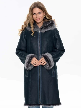 Женская дубленка с капюшоном из тосканы 2067-0