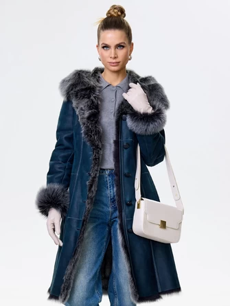 Длинная женская дубленка из тосканы с капюшоном 123нк-1