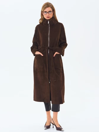 Длинный женский замшевый плащ премиум класса 3082з-0