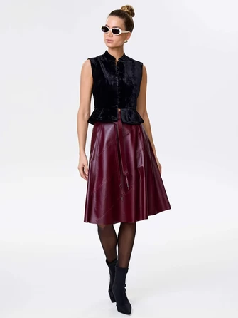 Бордовая кожаная юбка 01рс-0