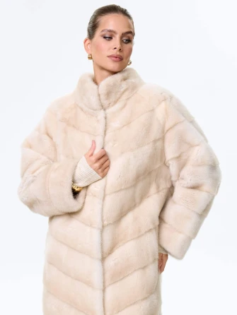 Поперечная женская норковая шуба премиум класса София(с)-0