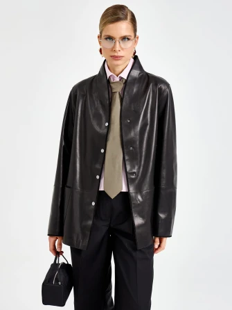 Черная женская кожаная куртка премиум класса 3100-1