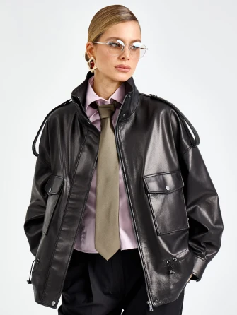 Черная женская кожаная куртка премиум класса 3101-0