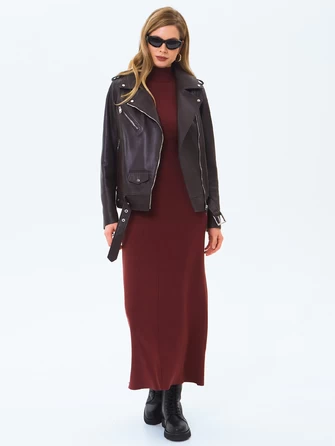 Кожаная женская куртка косуха с поясом премиум класса 3078-1