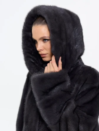 Длинная женская норковая шуба с капюшоном Москвичка-132-1