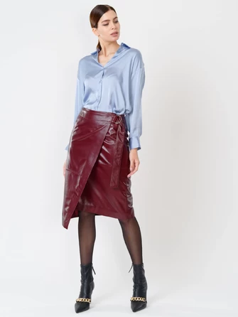 Бордовая кожаная юбка миди 07-0