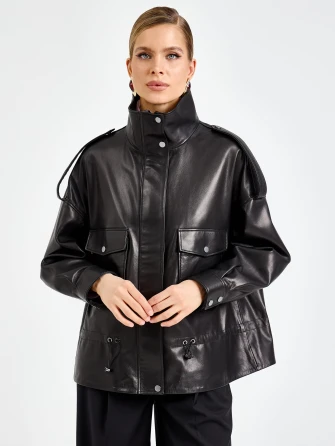 Черная женская кожаная куртка премиум класса 3101-1