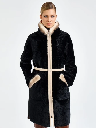 Черная женская дубленка из астрагана с мехом норки премиум класса 2018-0